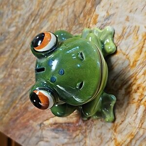 Vintage ceramic Green Frog Toad Piggy Coin Bank